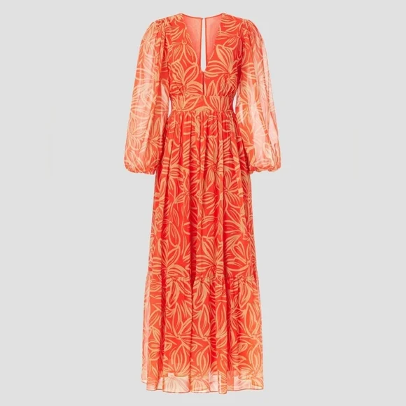 TOCCIN x RTR Women's Long-Sleeve V-Neck Printed Maxi Dress, Orange Tan Floral, 8 - Picture 4 of 17